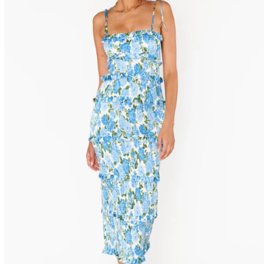 Show Me Your Mumu Stella Blue Green Floral Midi Dress
